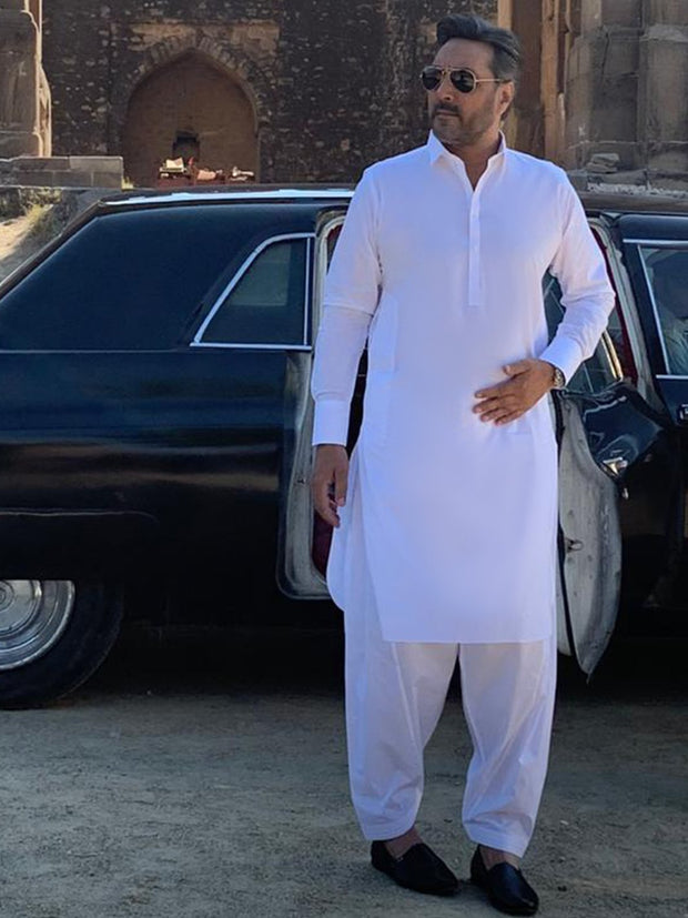 White Cotton Kameez Shalwar - ALBQ-KS ...